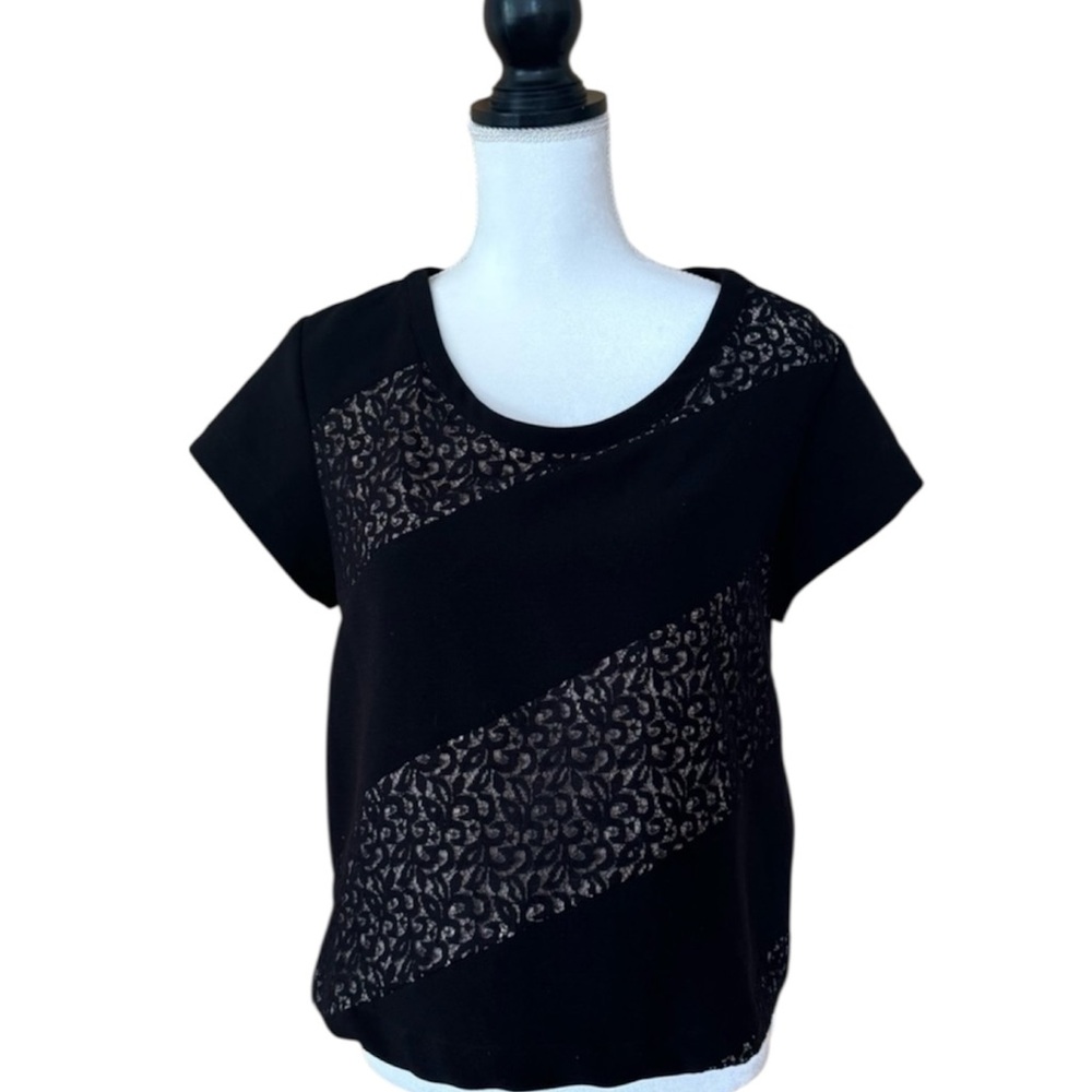 Rachel Comey Lace Panel Tee Black Short Sleeve Designer Top Minimal Chic Size 10